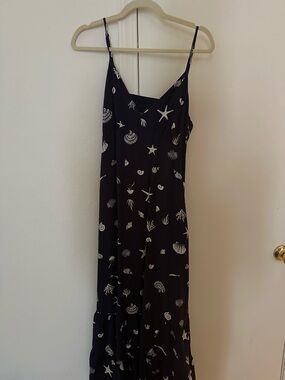 Navy Shell-Print Spaghetti Strap Maxi Dress